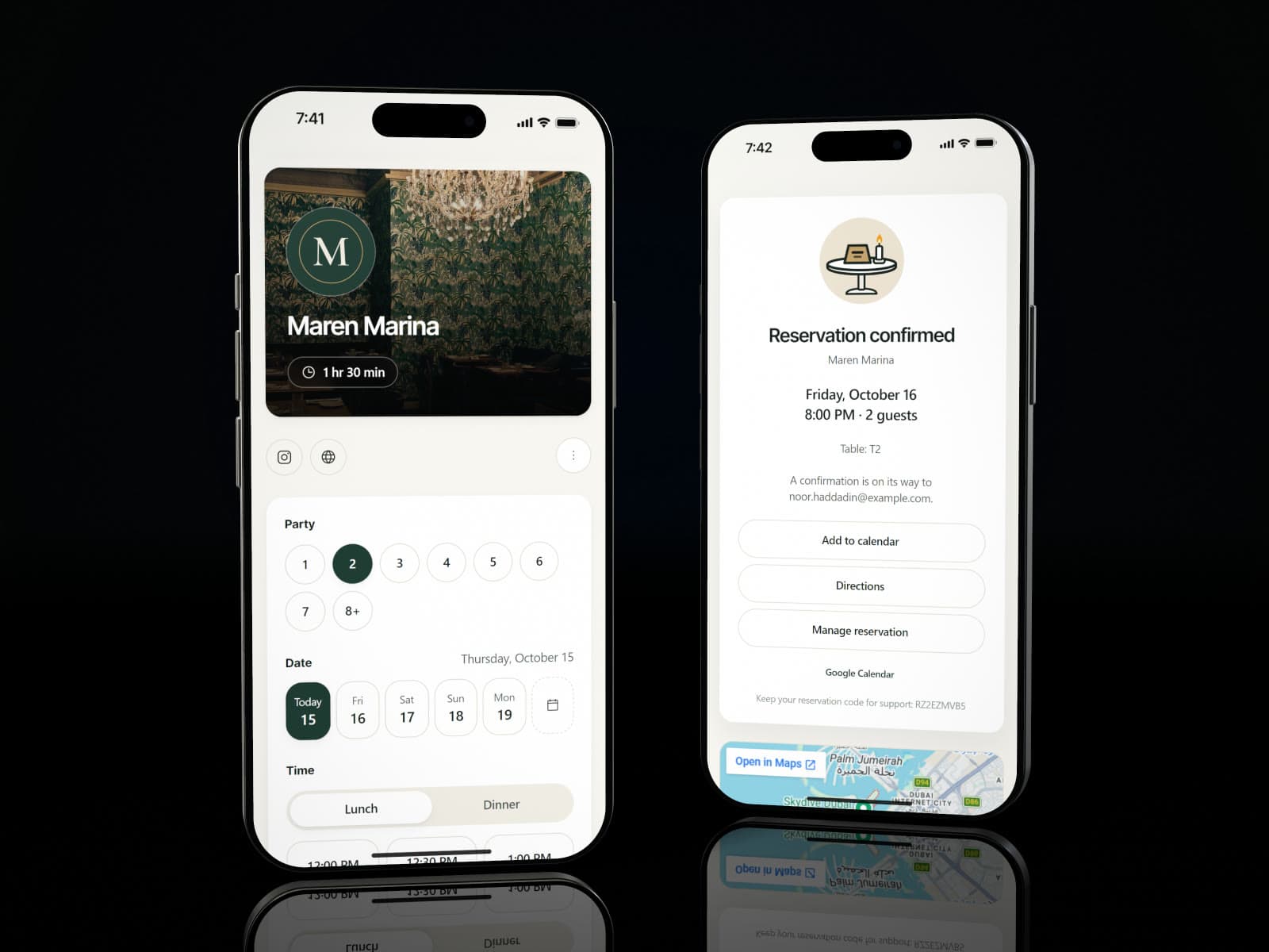 Online table booking on a restaurant's own website shown on a phone, commission-free unlike OpenTable or Resy