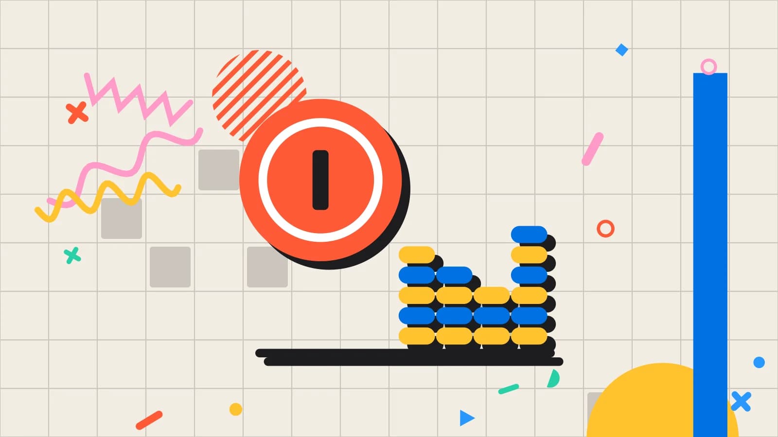 Illustration for gross profit per dish: stacked coins beside a large coin, in yellow and coral on cream.