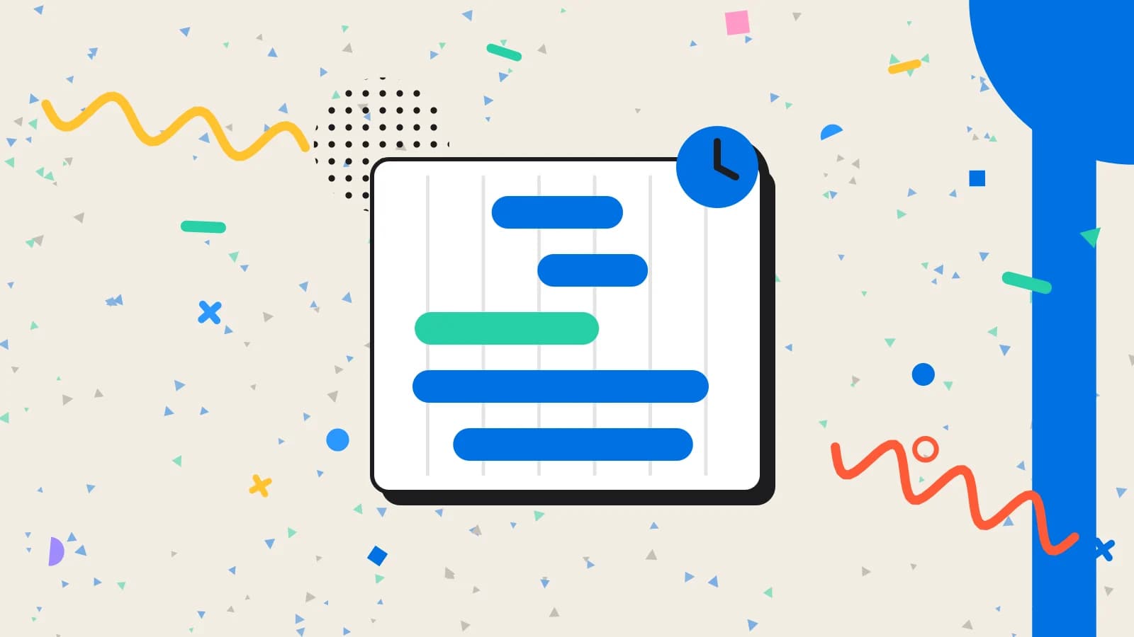 Illustration for covers per labour hour: a rota of shift bars on a grid, in mint and blue on cream.